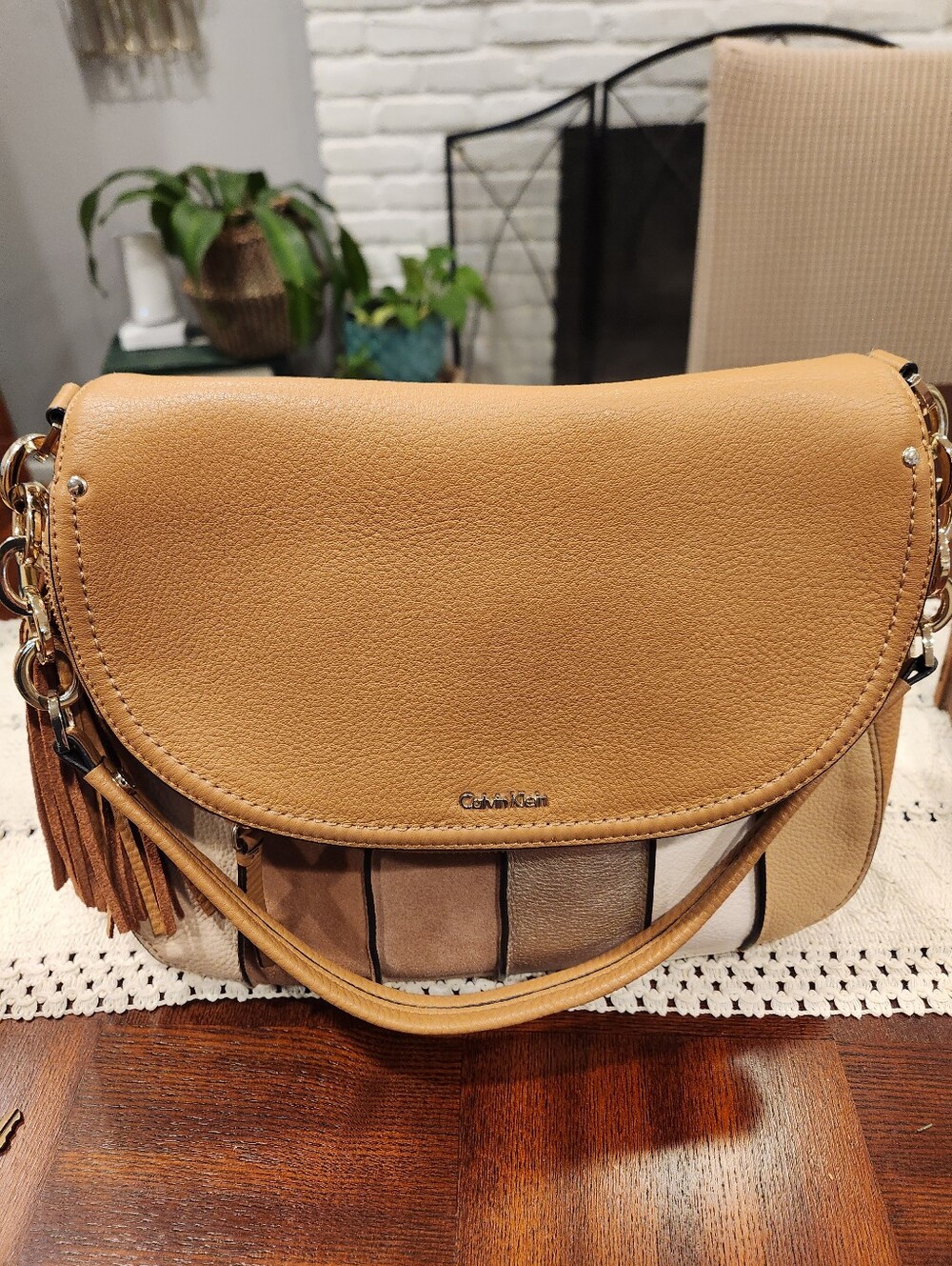 Calvin Klein Shoulder Bag With Flap Gold Chain Strap